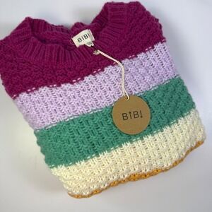 BiBi! Women's XL Striped Knit Sweater Colorful‎ Pullover Long Sleeve